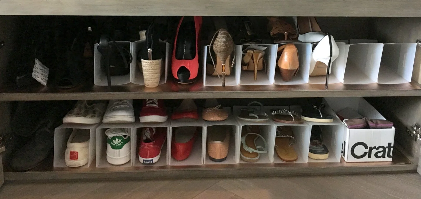 I was so happy with the results of this storage. The MUJI shoe stackers really saved a lot of space, so much so that there was even room to spare.