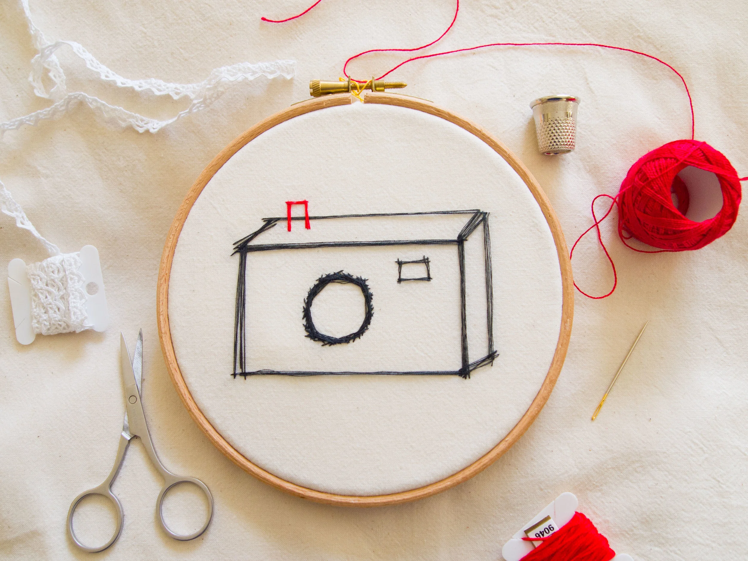 Sketchy Camera embroidery