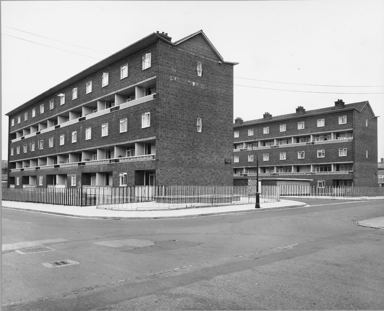 The flats, with the mosaics just visible on the balconies. Photo: UCD archives/Assoc. Prof Joseph Brady