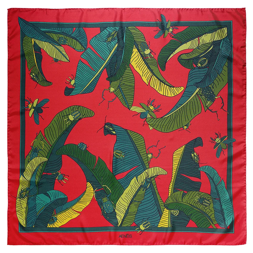 Botanical Insects silk scarf scarlet red | 90 cm