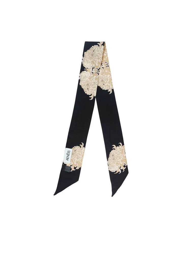 Silk Twill Bandeau | Chrysantemum in Black