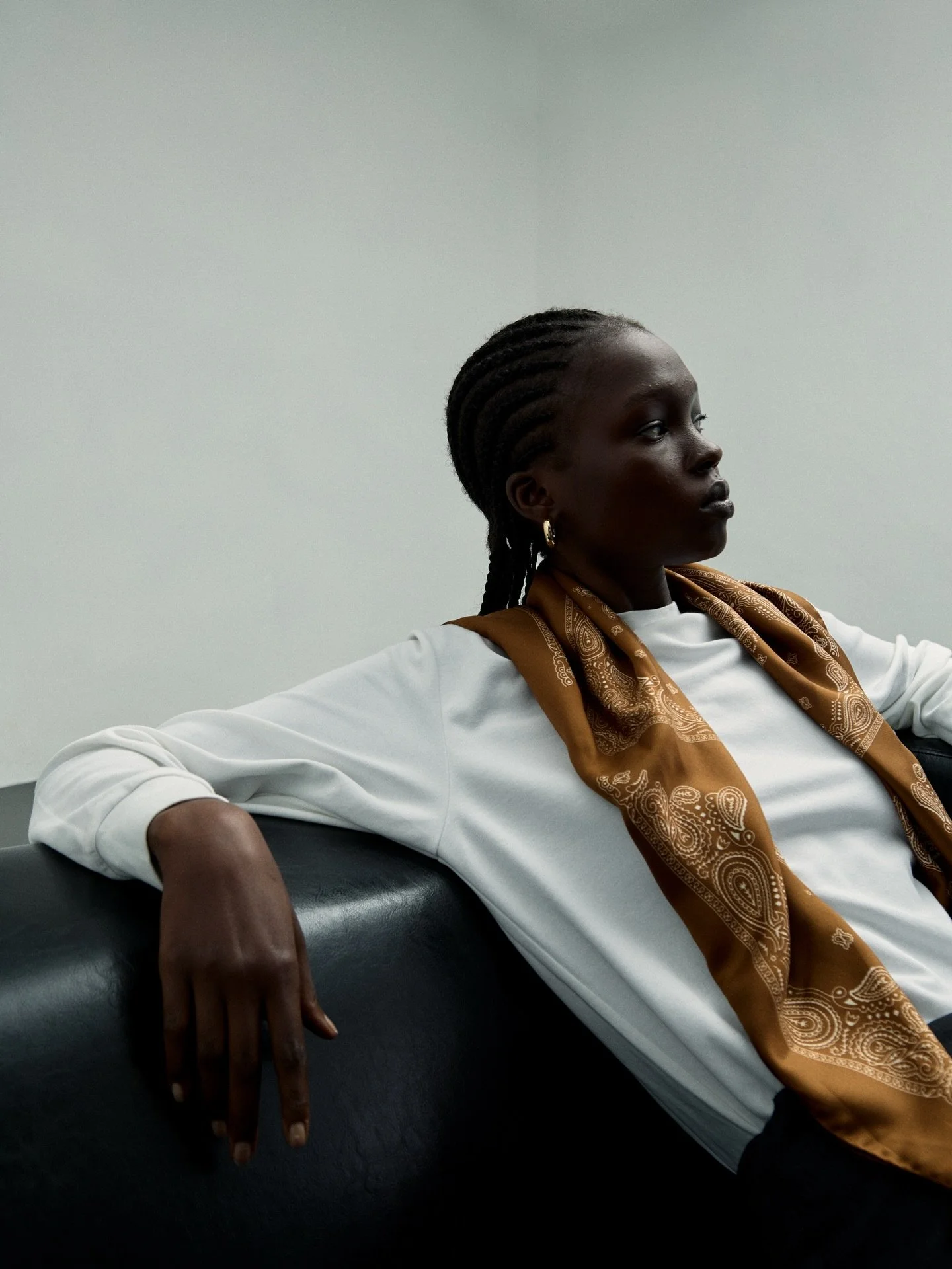 The Minimal bandana print in Sienna.
Available on Silk scarf 68, 90, 135, silk bandeau and silk scrunchie. 

Ready to ship for the festive season.
aeneis.co