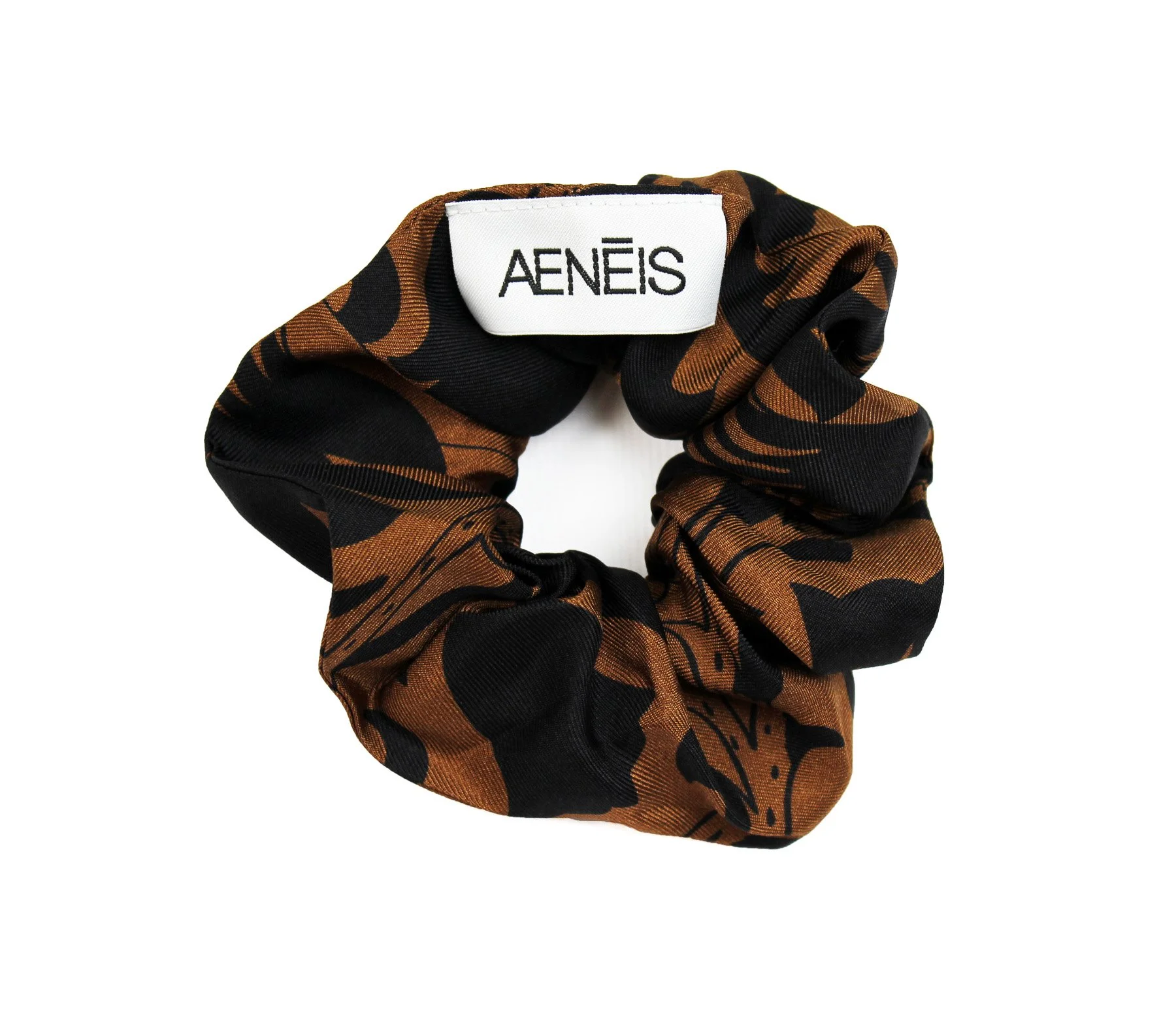 Mur Floral Silk Scrunchies  x 2 |  Marron