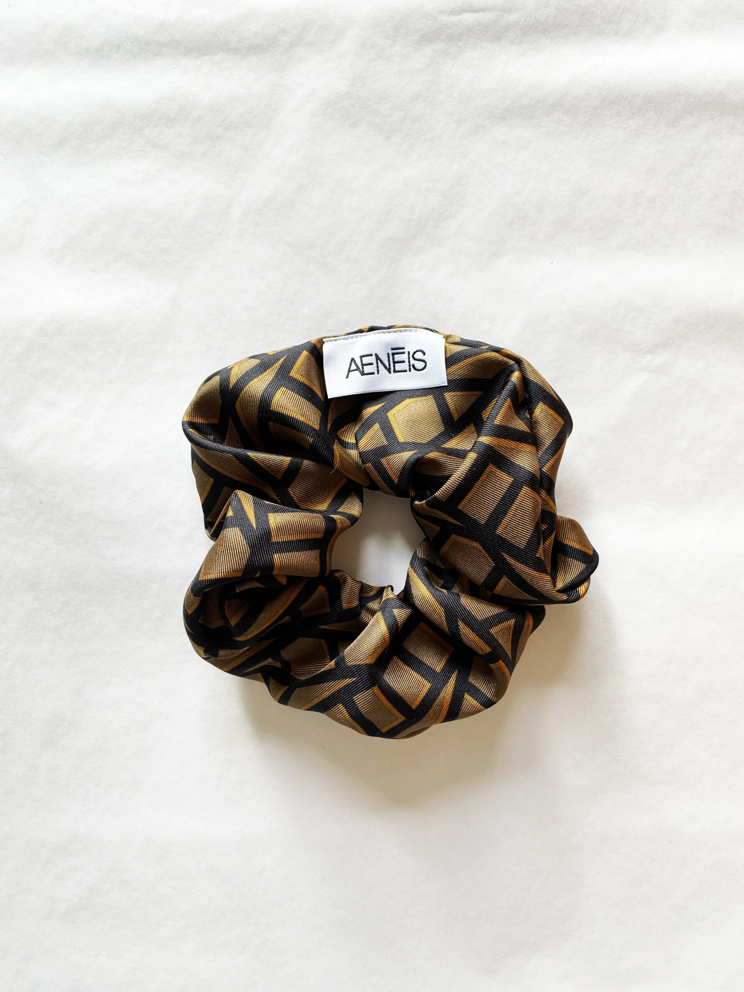 Recycled Silk Scrunchies BIG x 2 |  Monogram print Brown