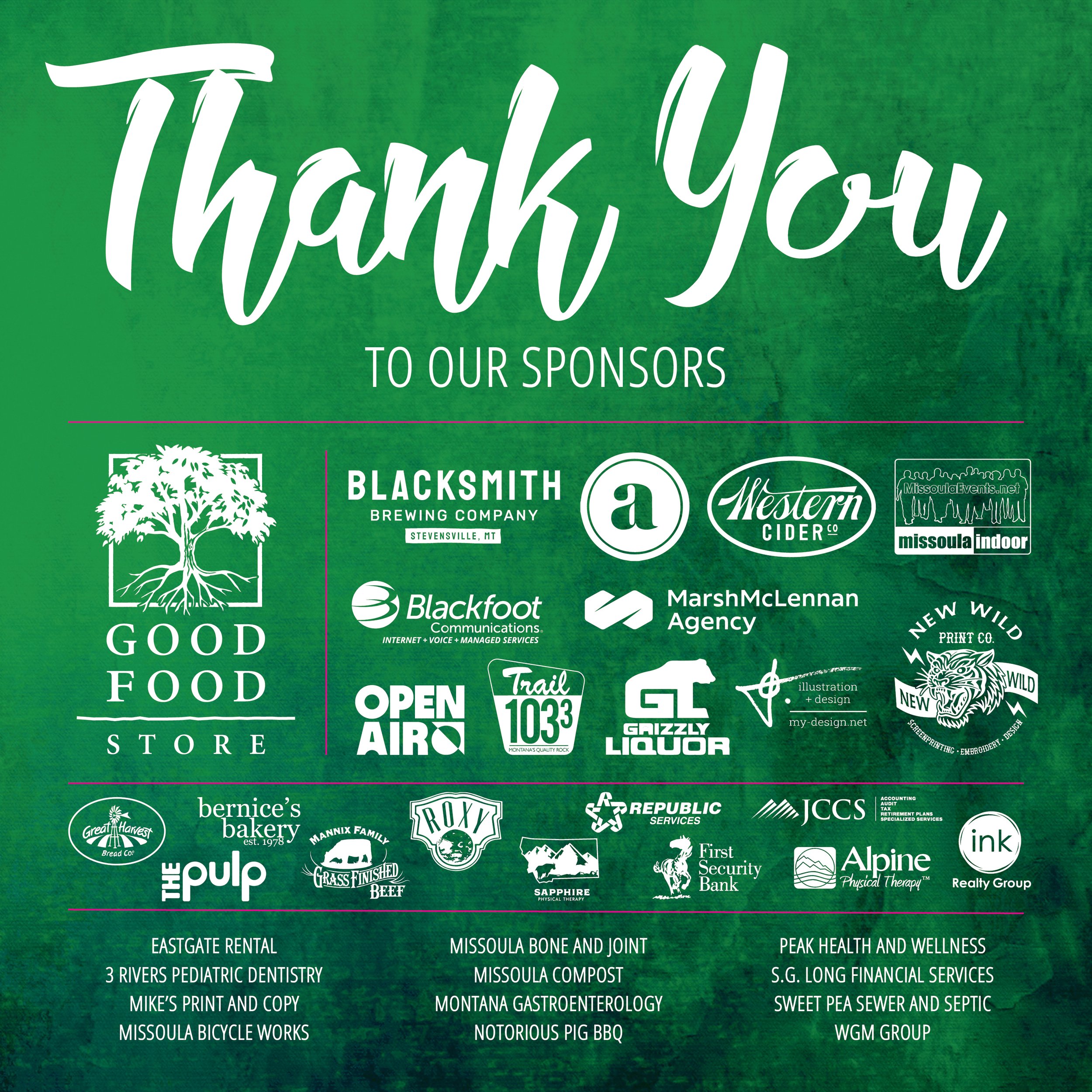 Image with the text: "Thank You to Our Sponsors" and the logos of sponsor businesses