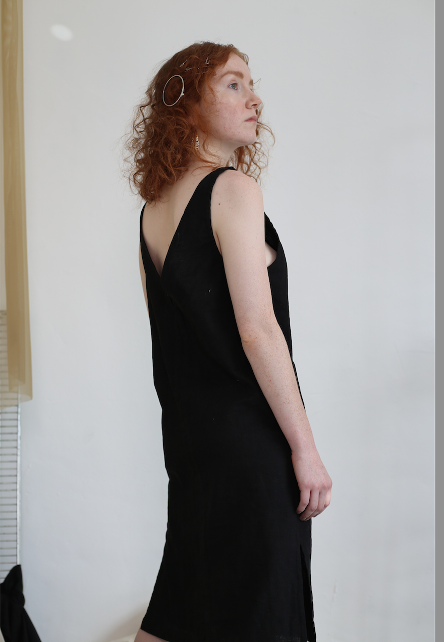 Simple straight black linen dress  ROSANA EXPOSITO