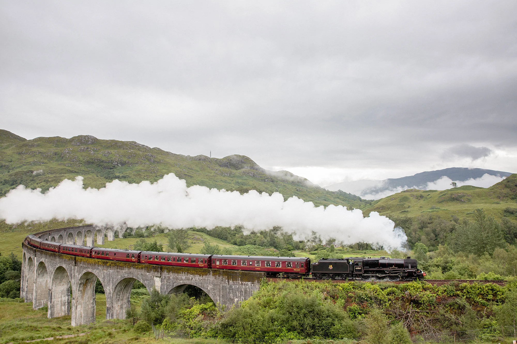 The Jacobite express on Glenfinnan Viaduct in Scotland
