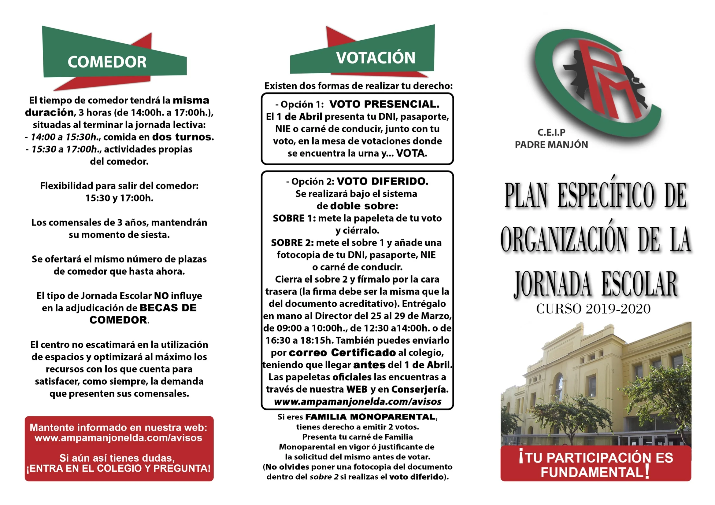 Tríptico informativo del plan de organización de jornada escolar