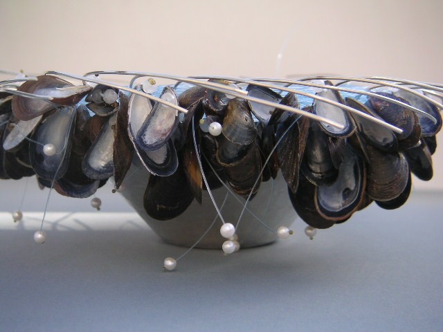 Mussel shell bowl side view