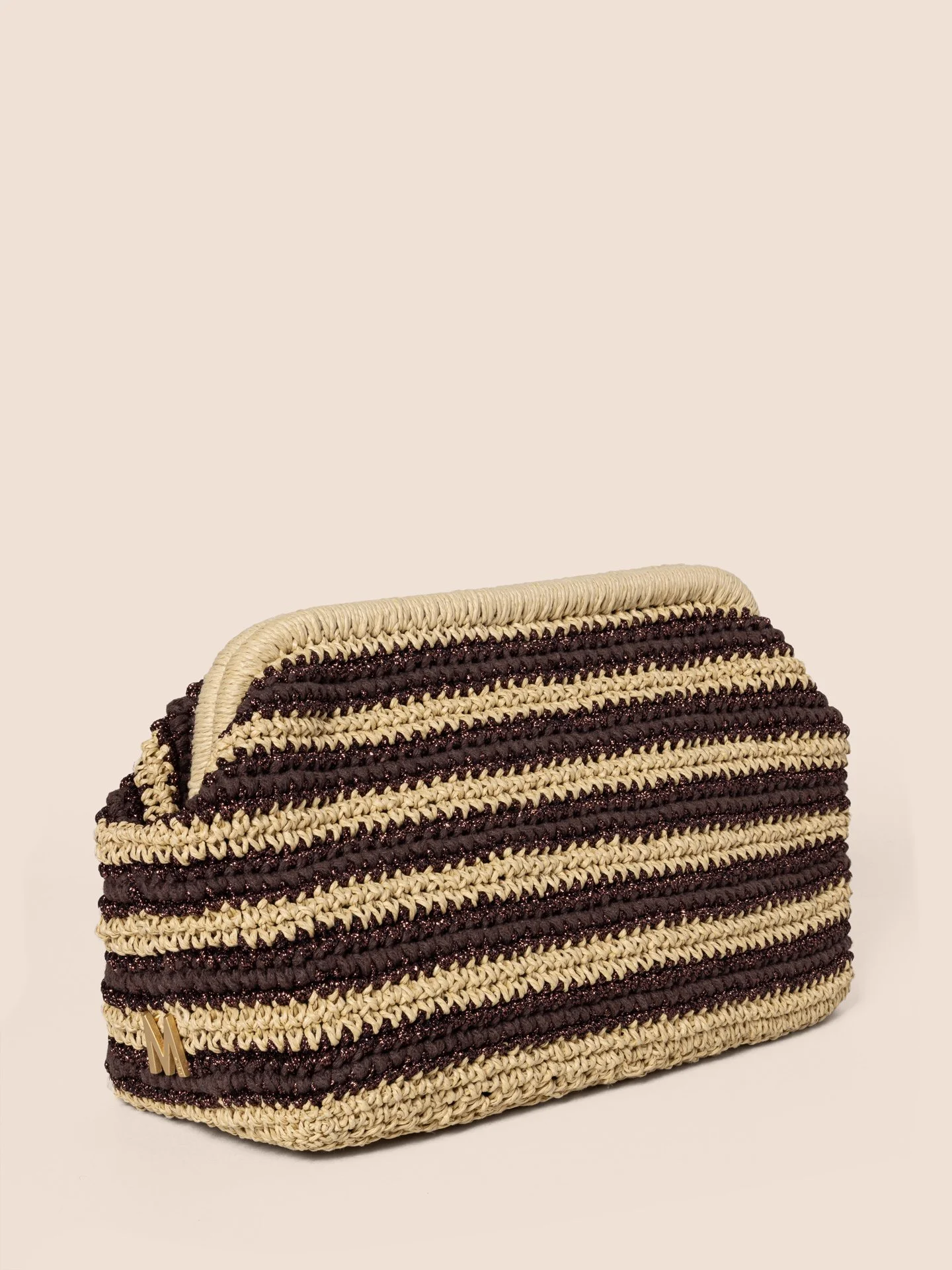 BIG CLUTCH - RAFFIA BROWN STRIPES