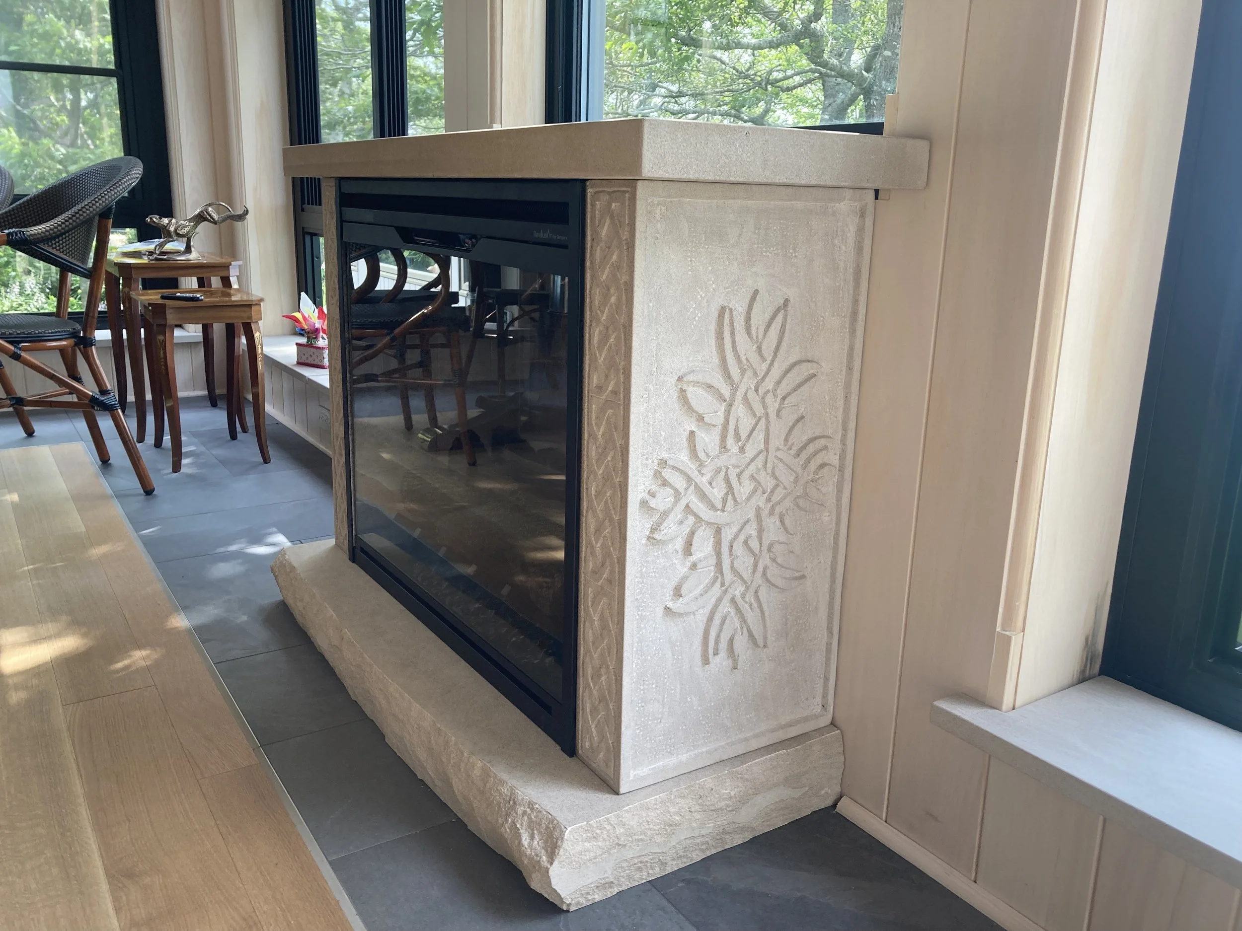 Celtic designs hand carved for fireplace surround