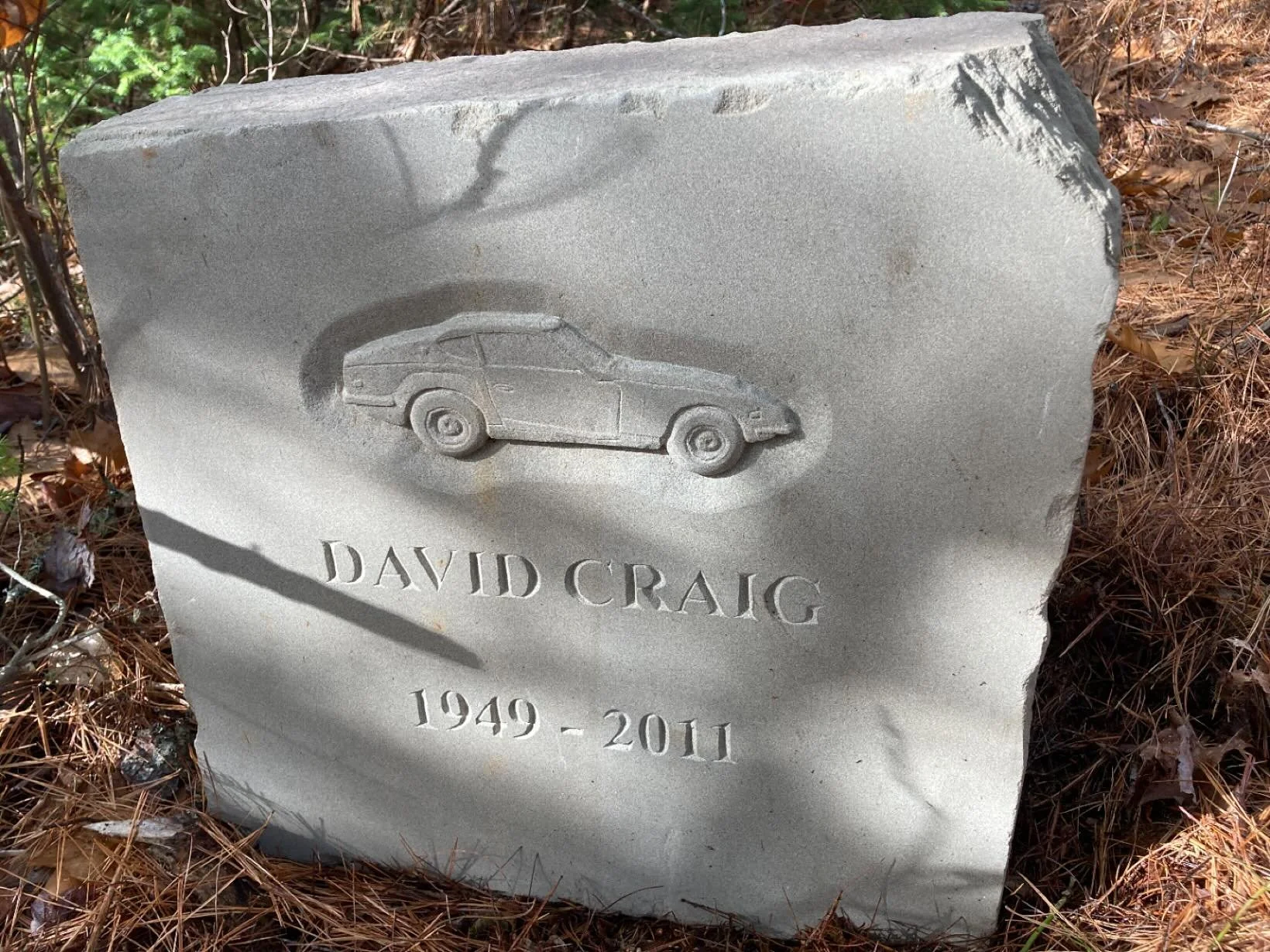 Placed this memorial stone to my brother today where a portion of his ashes were buried some years ago at our family cottage, one of his favourite places to be. The car is the original Datsun 240Z which he purchased when I was sixteen. Brilliant oran