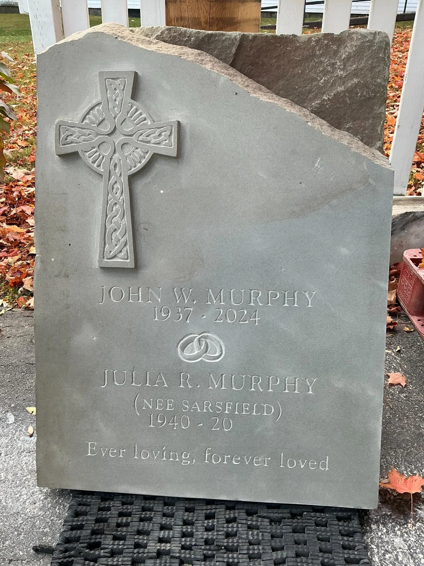 Headstone recently installed at a cemetery overlooking the Gaspereau Valley. Now accepting commissions for spring installation. Visit my website gallery to see more examples of headstones, pet memorials, address markers, garden sculptures and more al