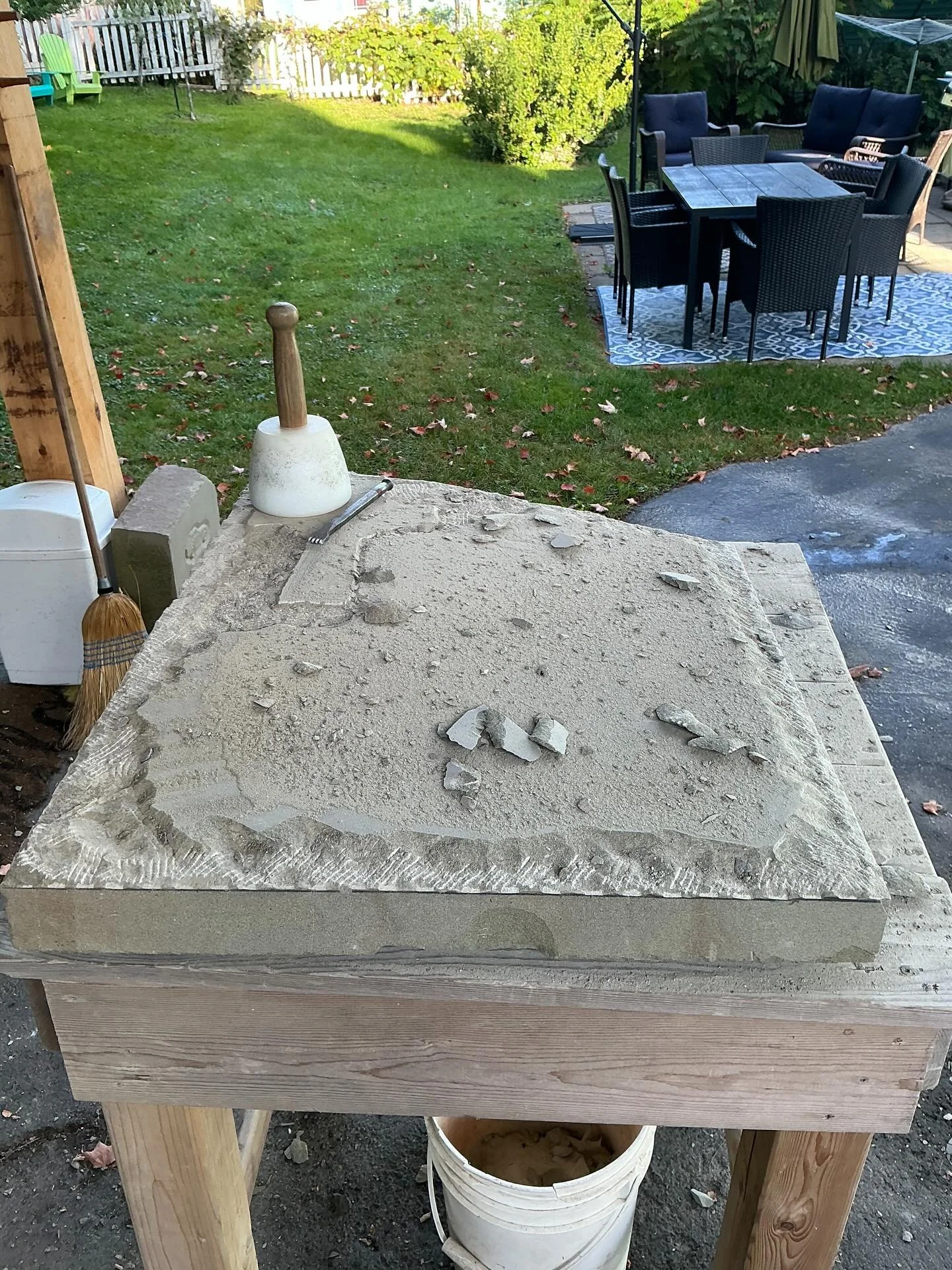 Process shots of the creation of a headstone in my new studio on a beautiful first day of Autumn #handcarved #wallacequarries #sandstone #headstone #celticcross #basrelief #outdoorstudio #stonesculpture