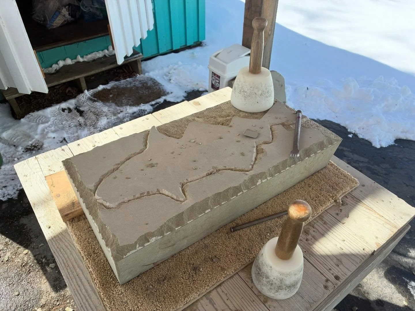 Catch of the day at Craig Stone Works. Getting started on the second work in a series of North Atlantic fish for the home or garden #haddock #handcarved #stonecarving #basrelief #sandstone
