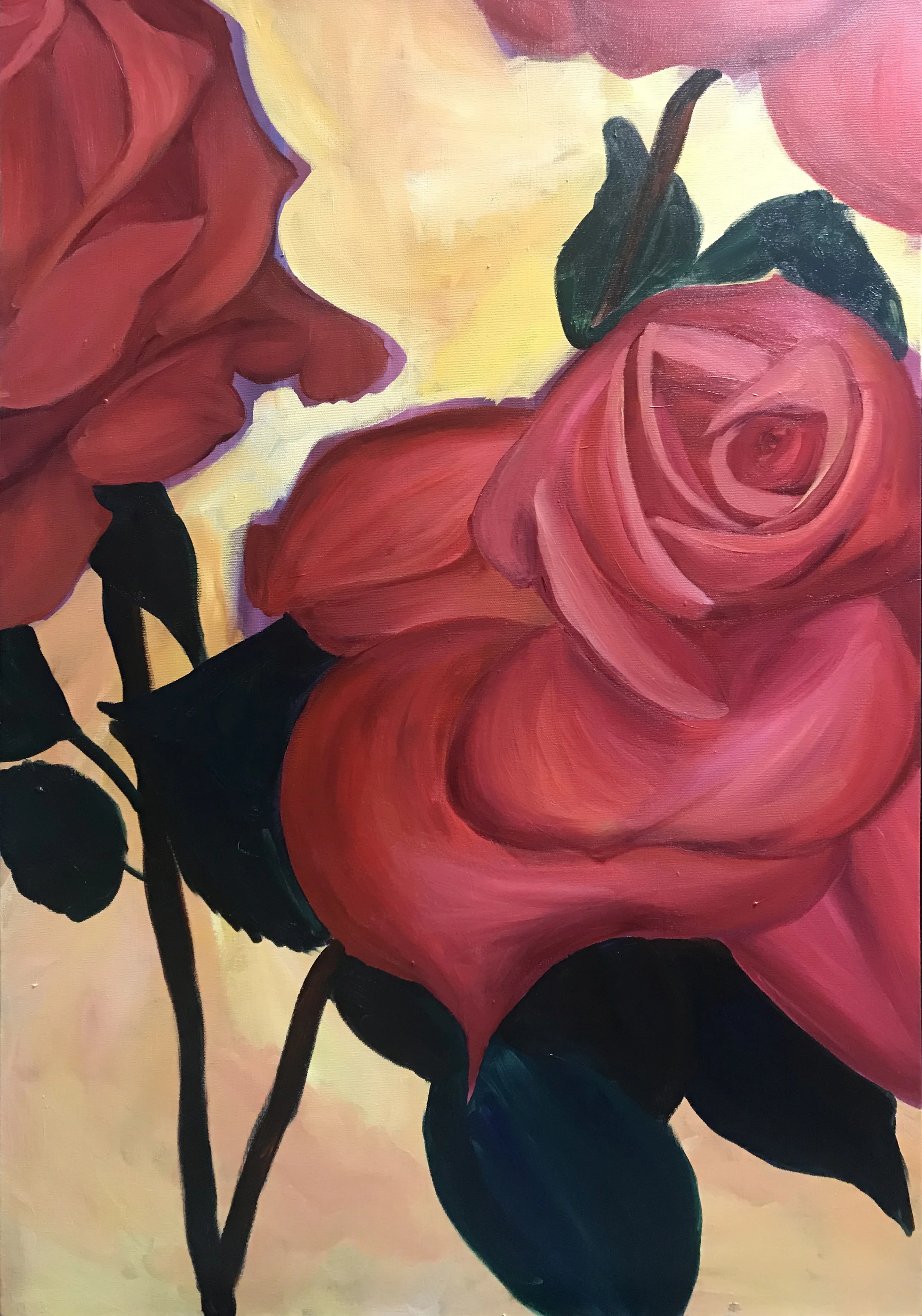Adding in the leaves. Still wasn't sure if to bring the yellow all the way to the roses. ©Francesca Bandino