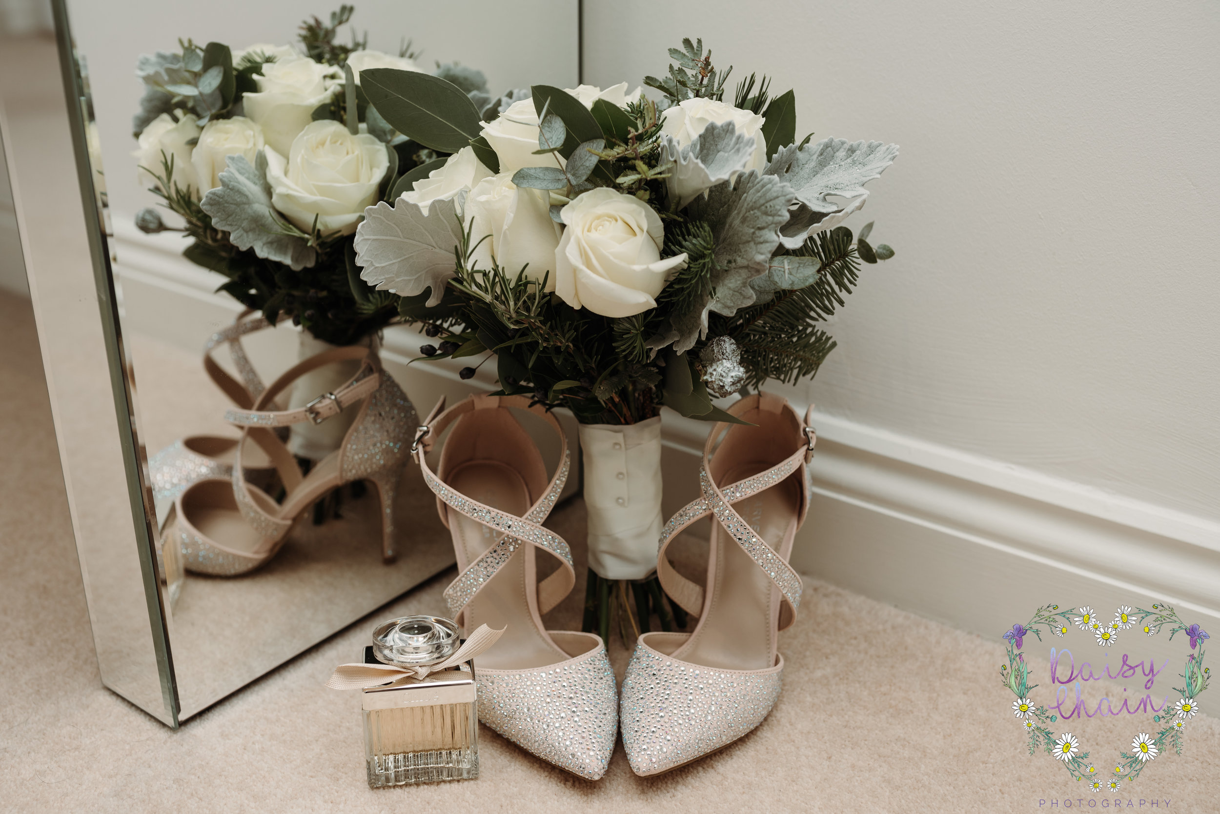 Gorgeous wedding bouquet and wedding shoes