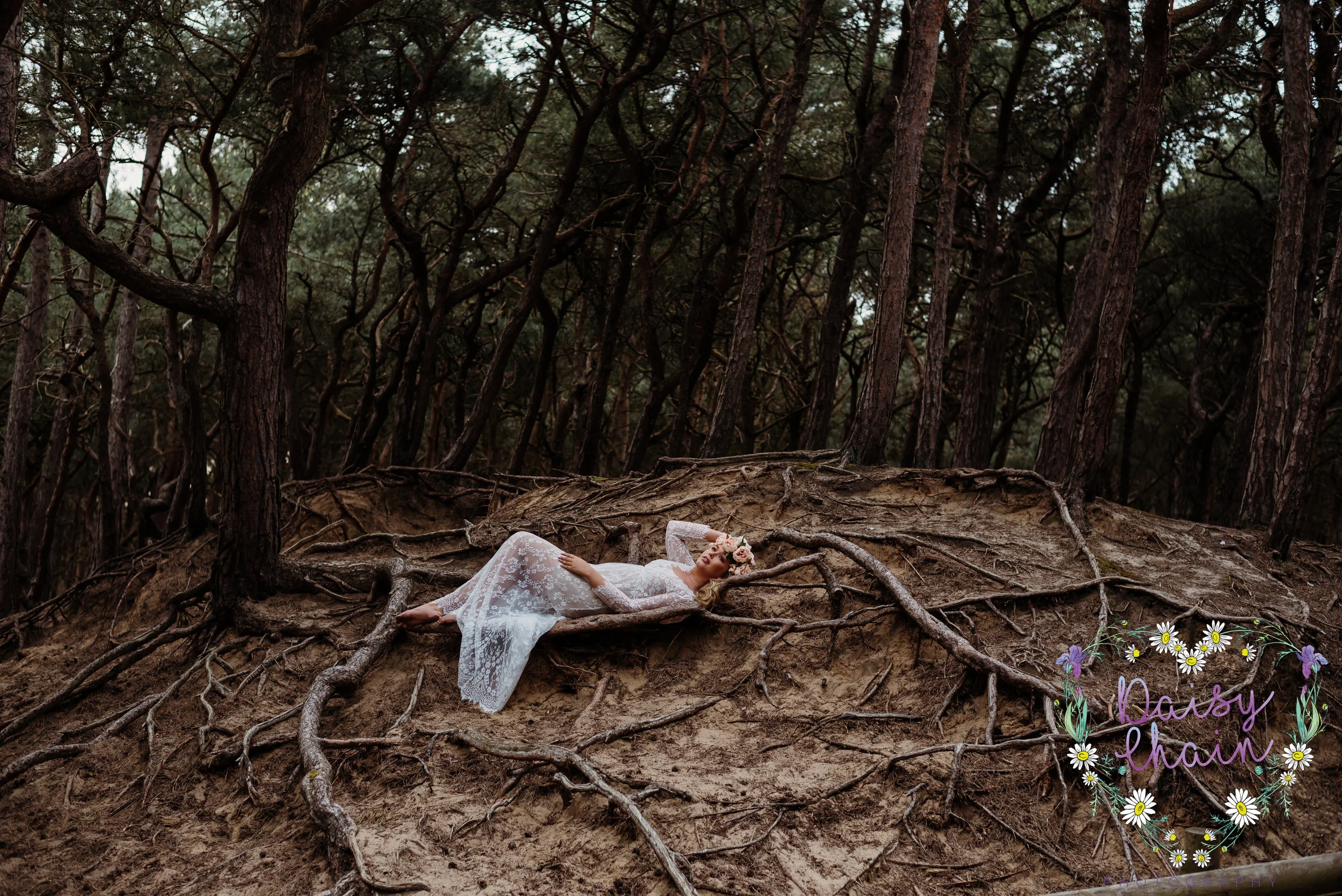 tree roots and a gorgeous bride