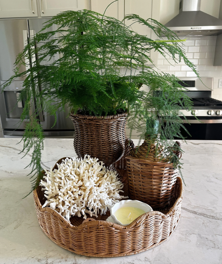 Summer Simplicity: A Kitchen Vignette with Wicker, Greenery and Coastal Charm