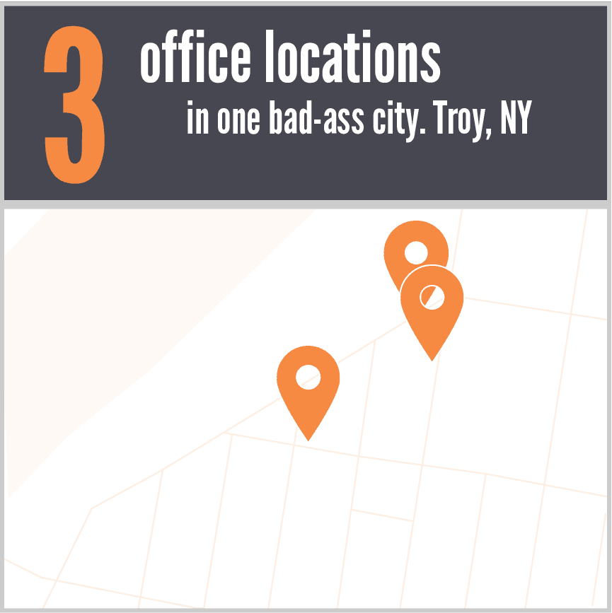 Copy of 3 office locations in one bad-ass city. Troy, NY