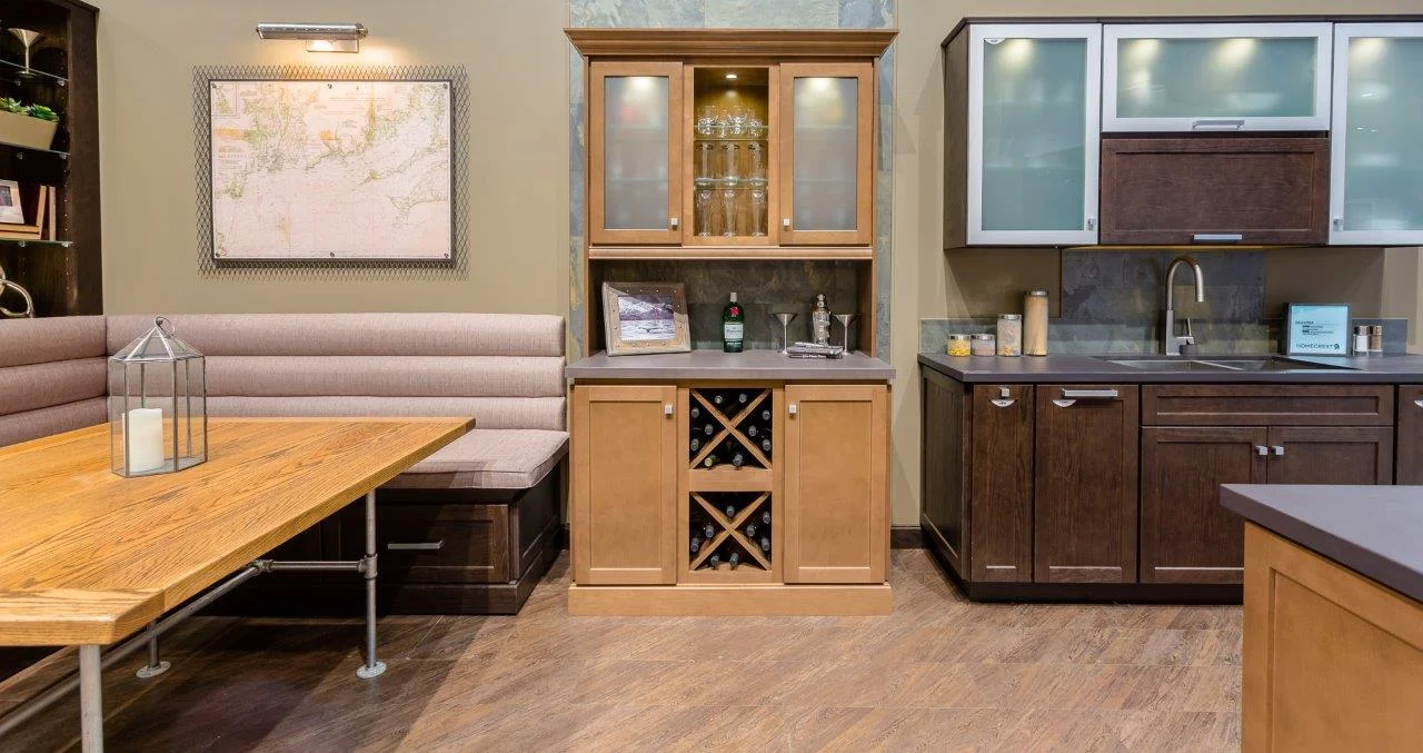 Compact style (A) countertop in a residential barmade with dECOLeather Recycled Leather Veneer by Formica Group in Grey Thunder Buffalo