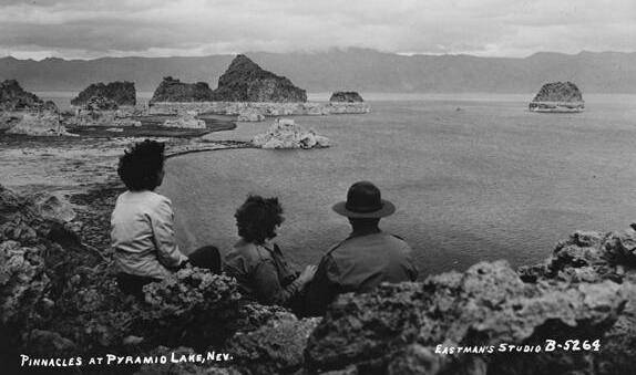 An early photograph of the Pinnacles at Pyramid Lake, not far from the aspect shown in Lulu Braghetta's painting.