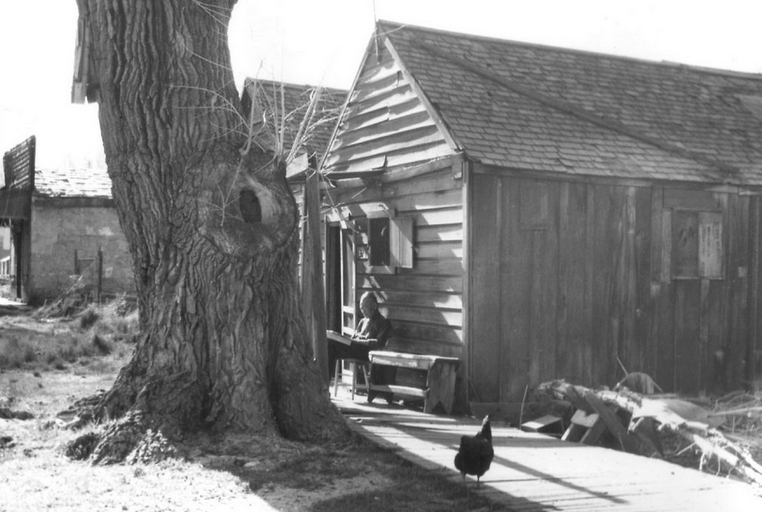 This elderly man reading in front of his house was one of the few remaining residents of Carson City's Chinatown in the mid-1940s. Photograph from the Daun Cohall collection, Nevada State Museum. 