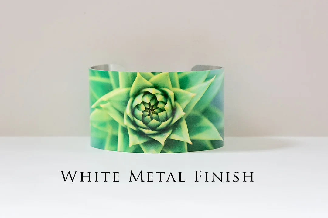 Monkey Puzzle Tree White Metal Bracelet Front.jpg