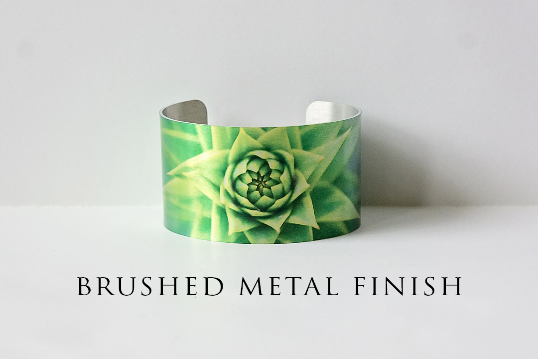 Monkey Puzzle Brushed Metal Bracelet Front.jpg