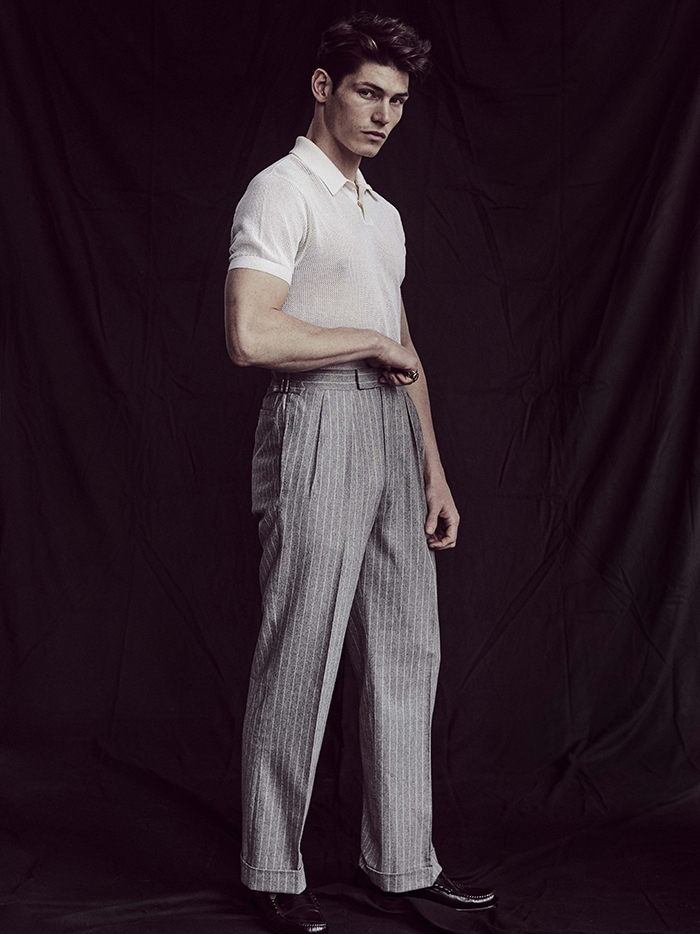 Top by Timothy Everest / Trousers by Richard Anderson / Shoes by G.H. Bass