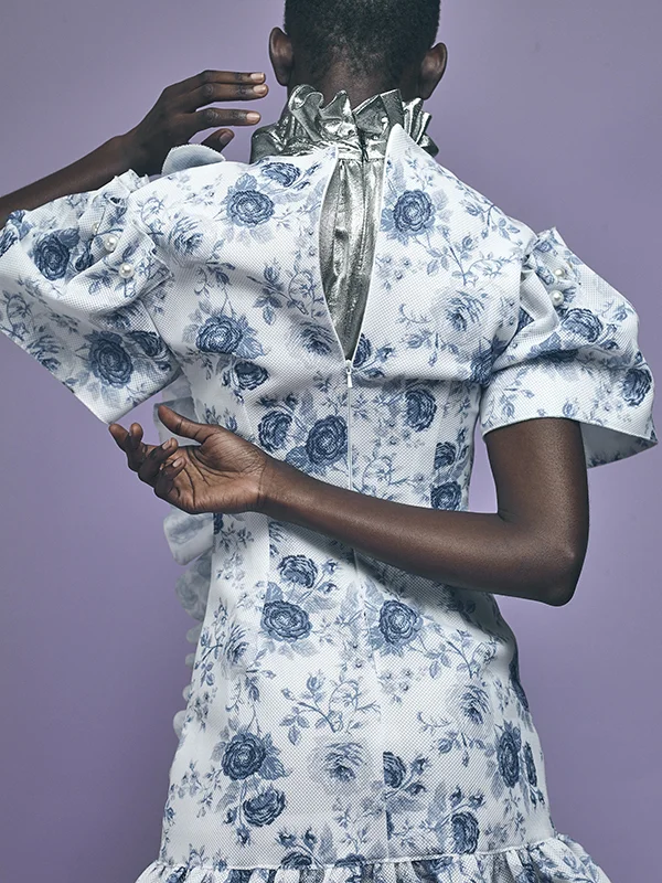 Silver collar and white dress by Mother of Pearl