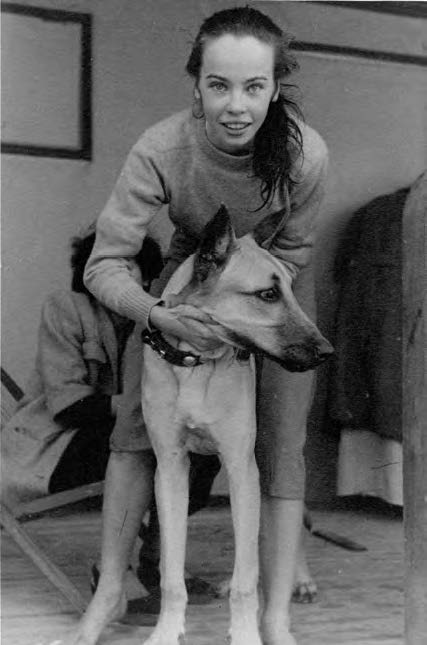 Aged 18 with a friend’s dog in California, whilst filming An American in Paris