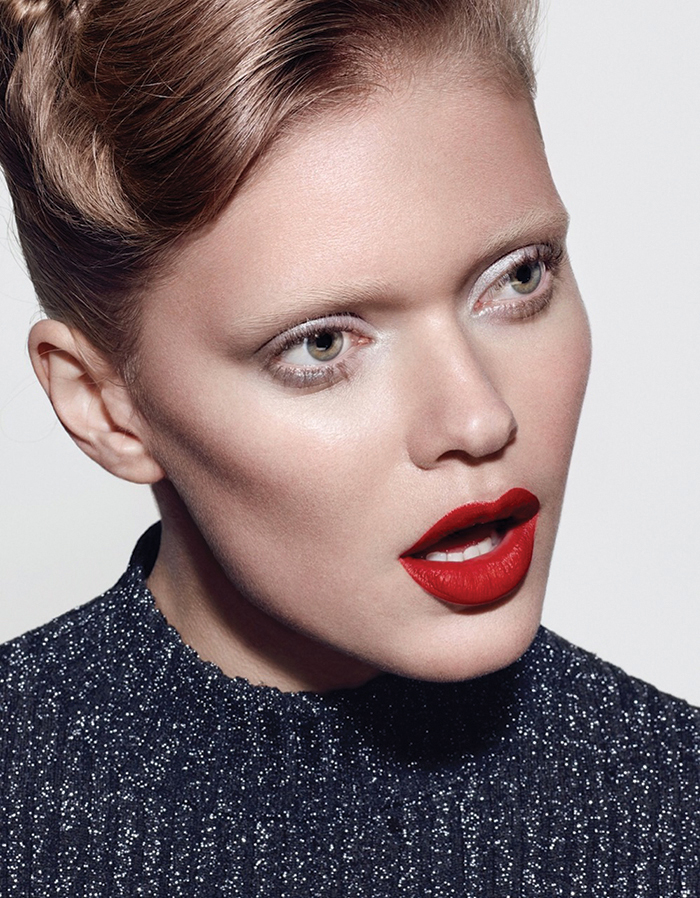 Eyeshadow in Forgery / Retro Matte Liquid Lipcolour in Fashion Legacy. All make-up by MAC Turtle neck - Markus Lupfer