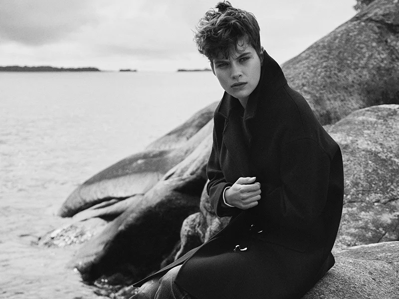 Navy coat: Tibi / Top (sleeve just seen): Baserange / Jeans: APC