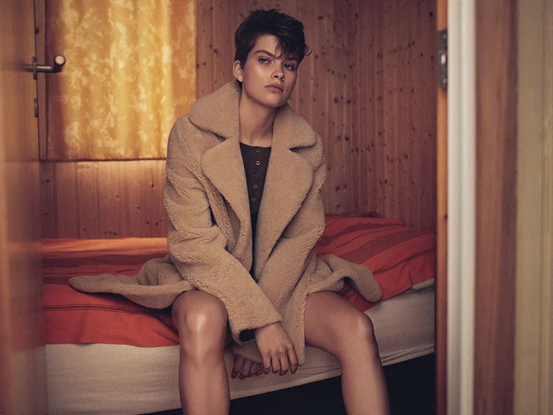 Teddy sheepskin jacket: Natasha Zinko / Khaki ribbed body: Le Boys 