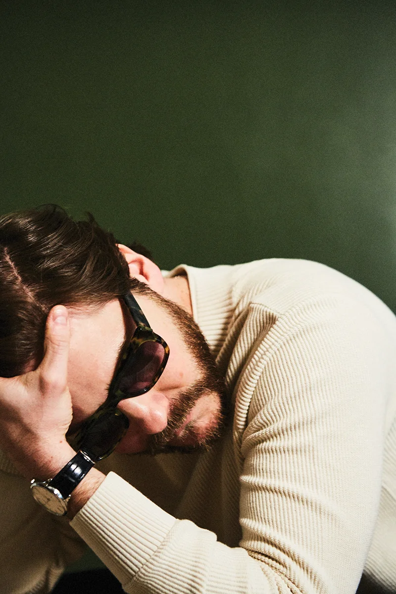 Ribbed sweater: Sunspel at matchesfashion.com / Buster sunglasses: Black Eyewear / Watch: Daniel’s own