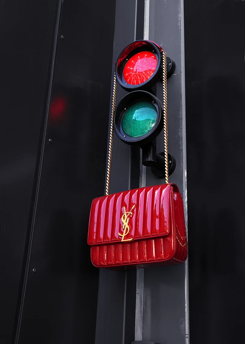 LARGE VICKY MONOGRAM CHAIN BAG IN RED PATENT QUILTED LEATHER