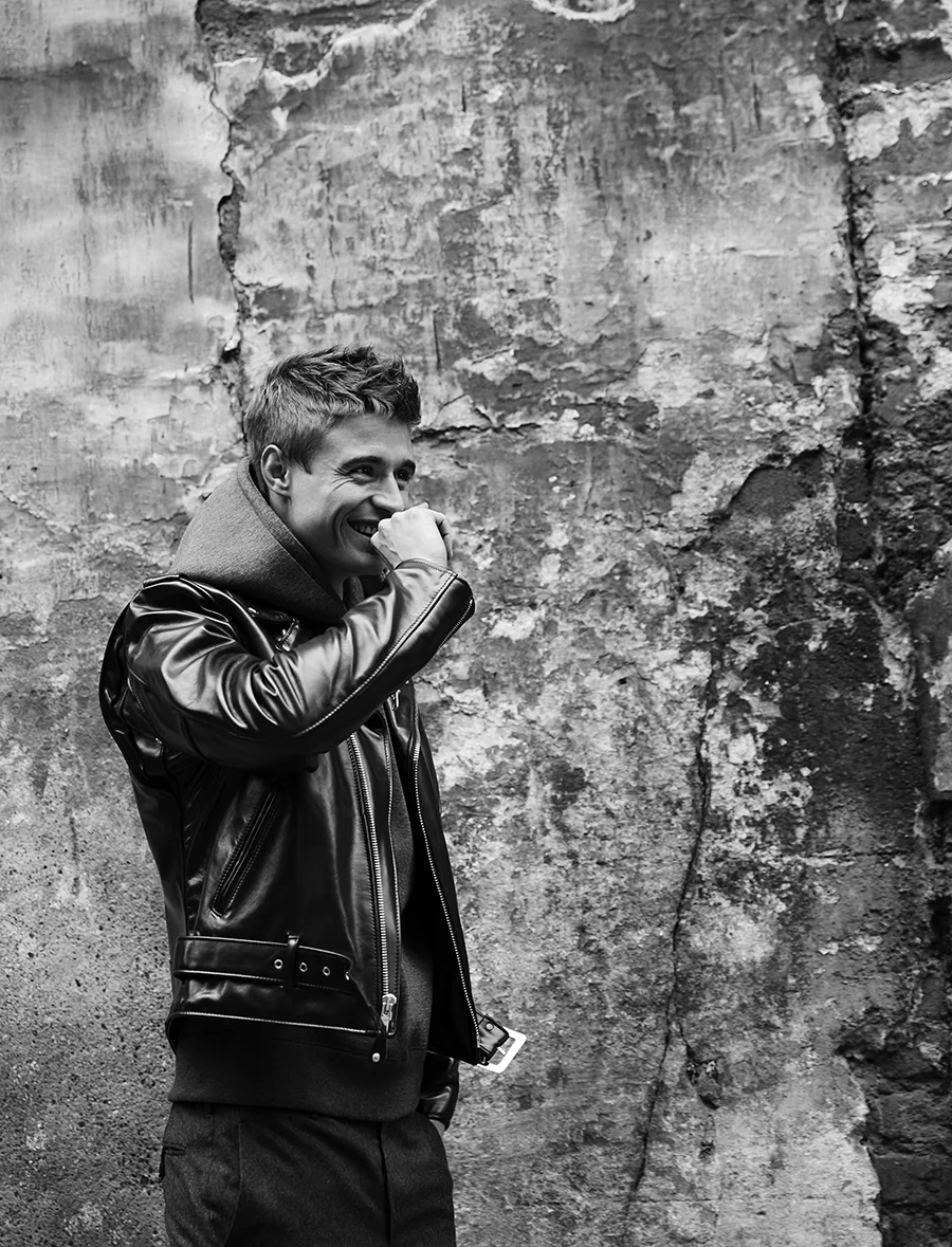 Leather biker jacket: Schott @ matchesfashion.com; hoodie: MC Overalls