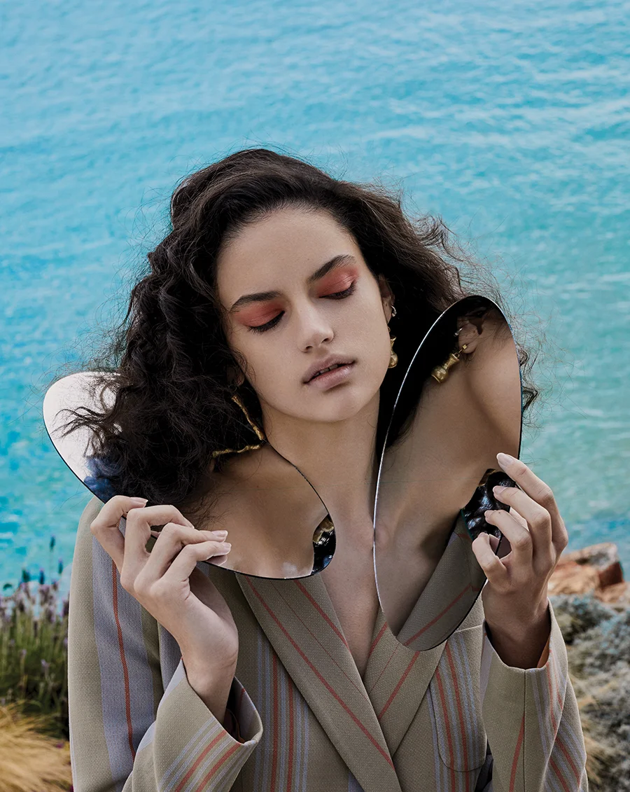Bleyda jacket and gold earrings: Roksanda