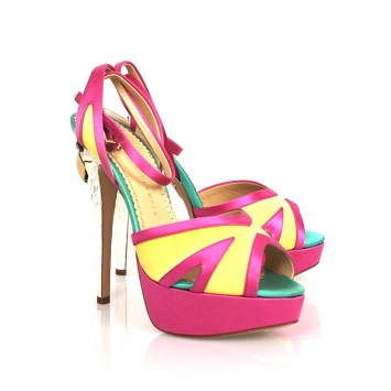 CHARLOTTE OLYMPIA Satin Apache Eagle Multicolor Sandals; Size: 7.5; $999.00