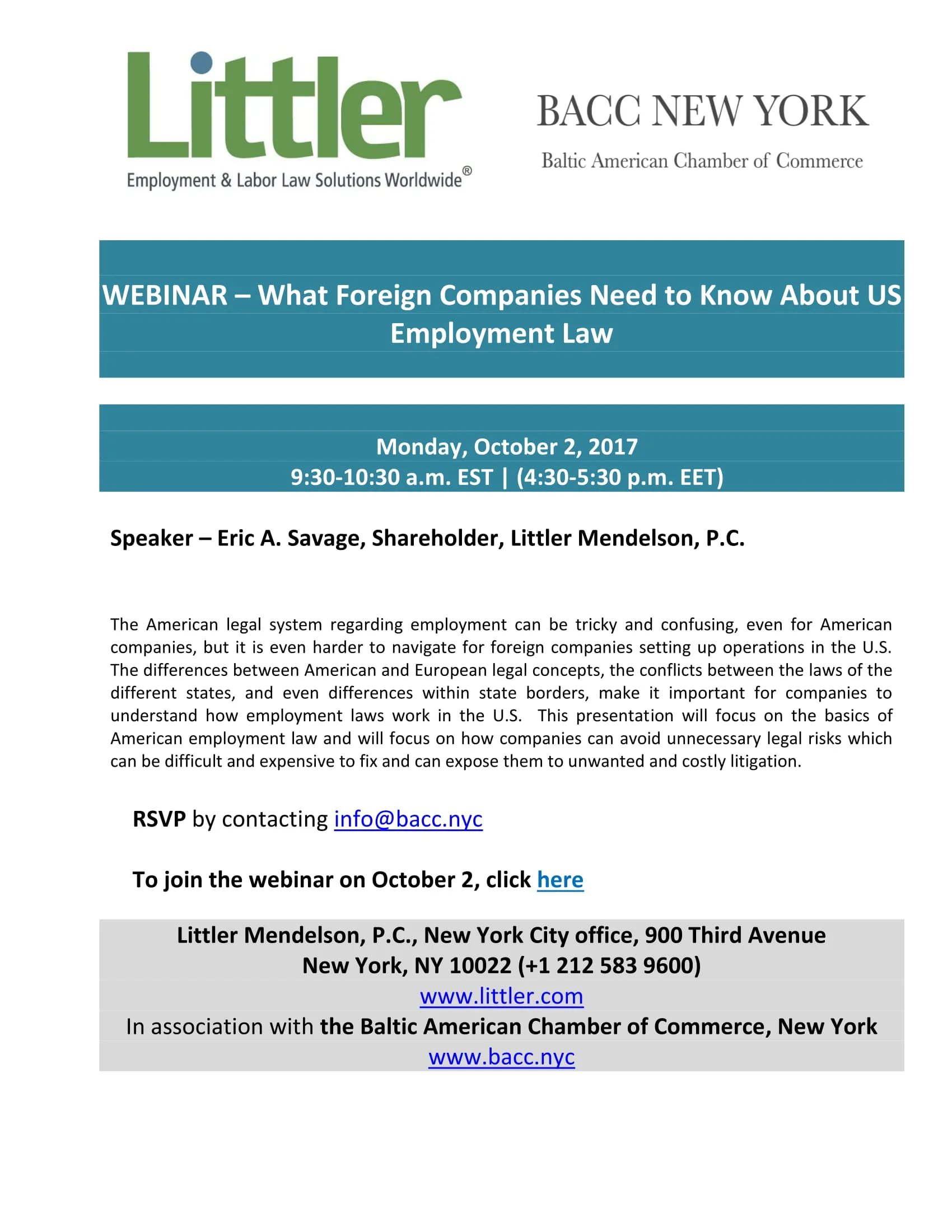 Webinar: What Foreign Companies Need to Know About US Employment Law