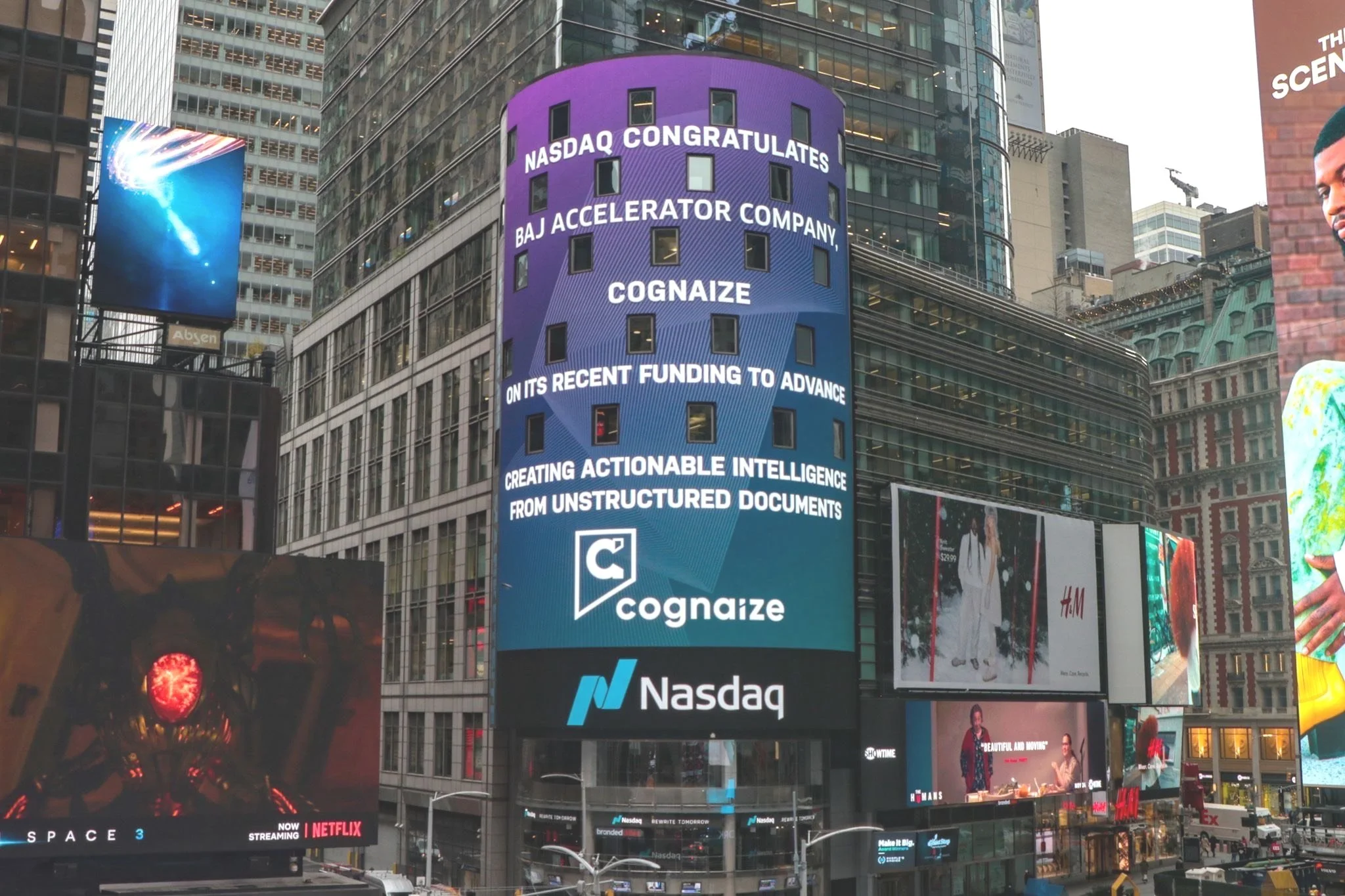 BAJ Accelerator startup cognaize featured at Nasdaq Times Square 