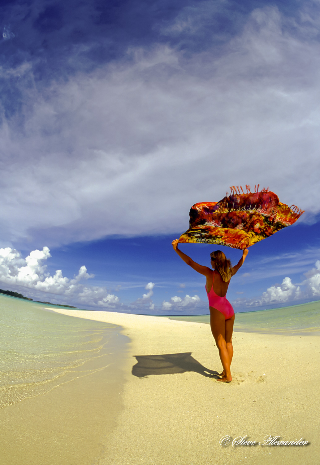 Woman on sand cay