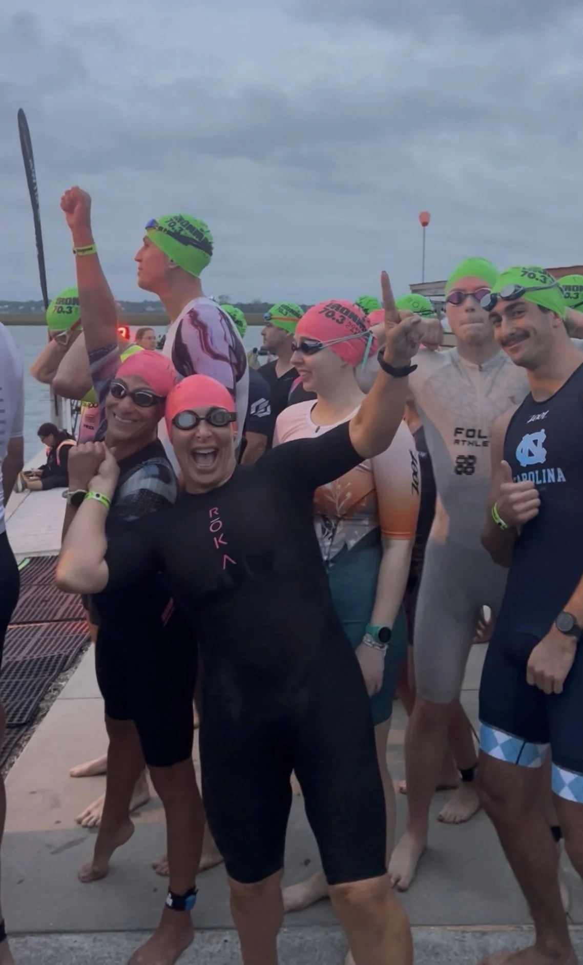 Rosa Laura at swim start IRONMAN 70.3 North Carolina with Lisa Bishop