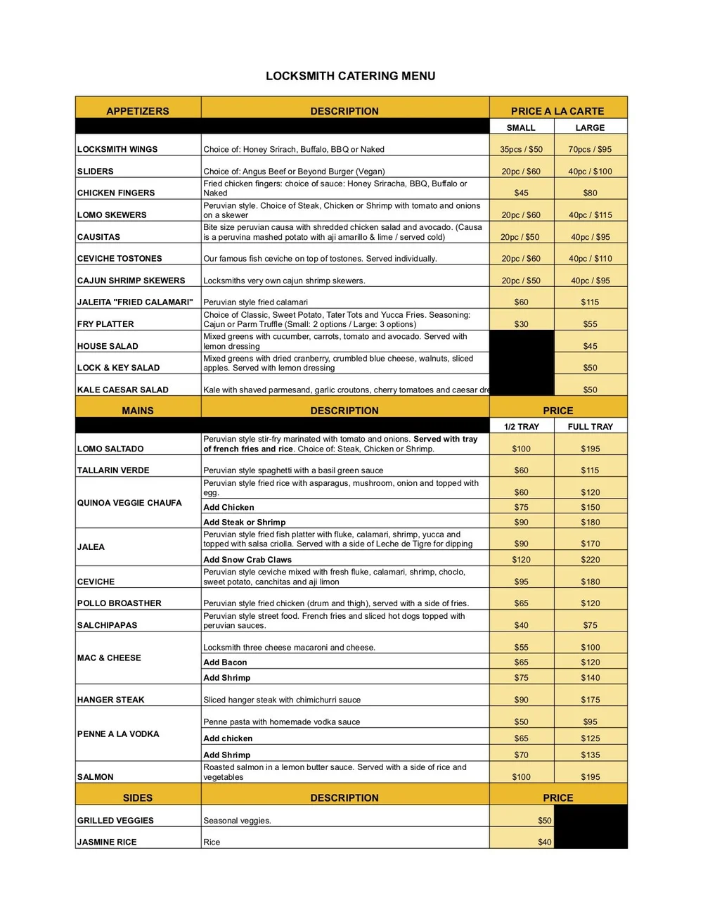 Catering — Locksmith Bar