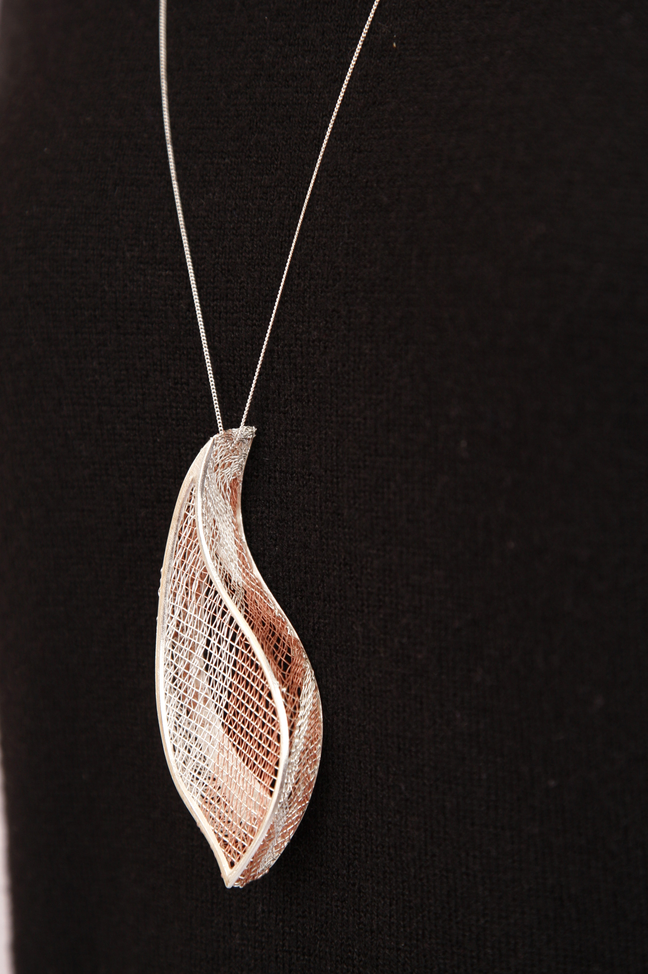  Handwoven copper and fine silver necklace. 