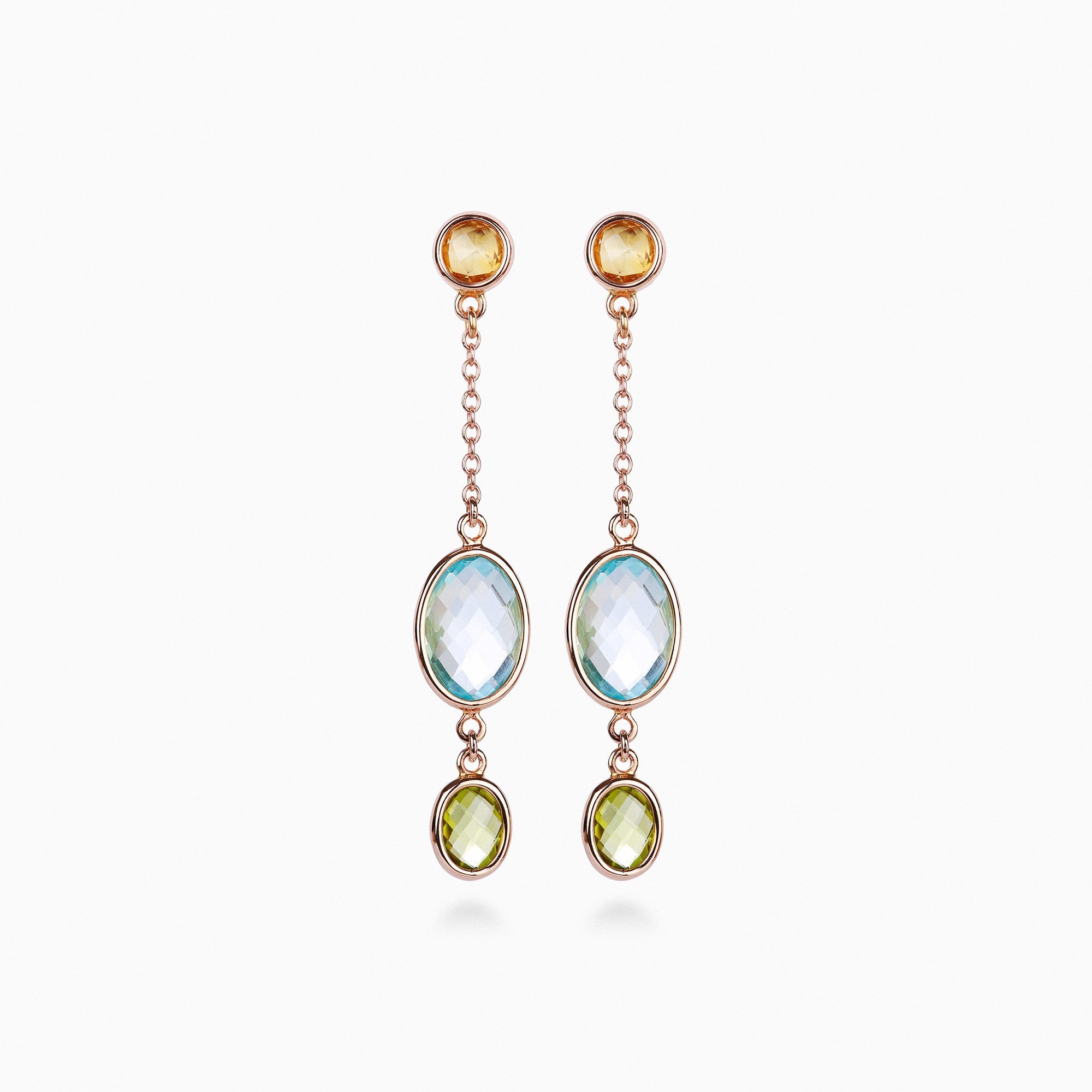 Earrings - Blue Topaz - Citrine - Peridot - 18ct Rose Gold