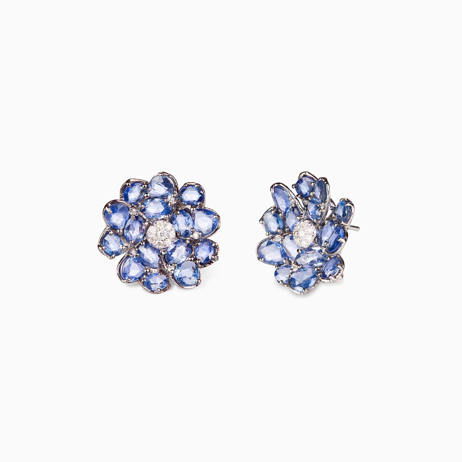 Earrings - Blue Sapphire - Diamond - 18ct Gold