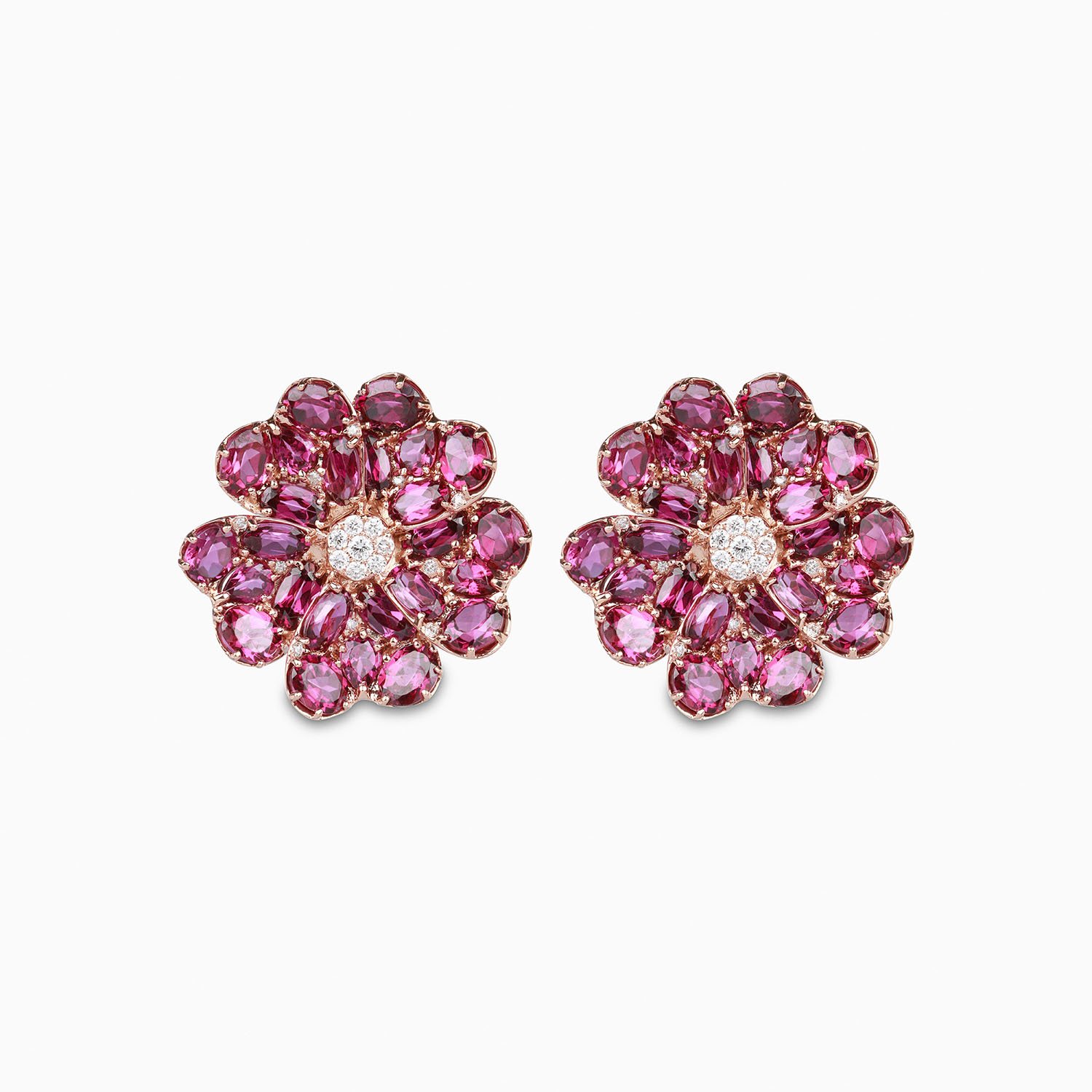 Earrings - Garnet - Diamond - 18ct Rose Gold