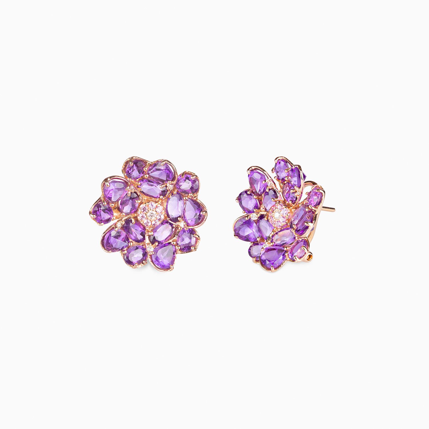 Earrings - Amethyst - Pink Sapphire - Diamond - 18ct Rose Gold